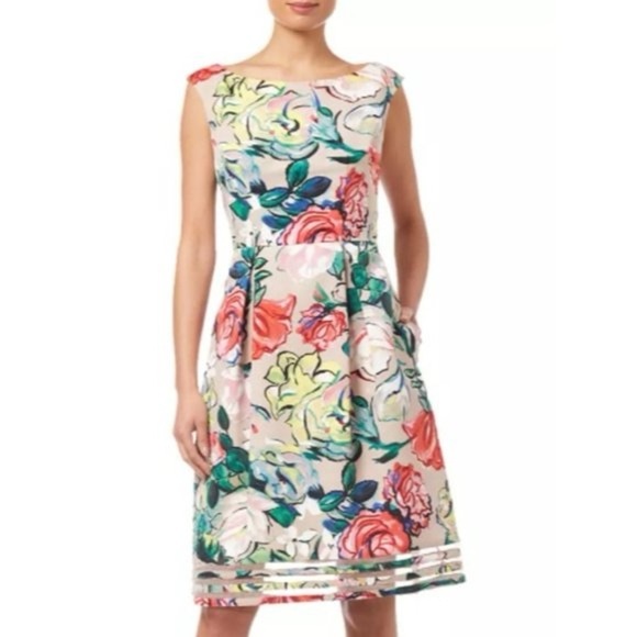 Adrianna Papell Dresses & Skirts - Adrianna Papell Multicolor Floral Boatneck Midi Dress